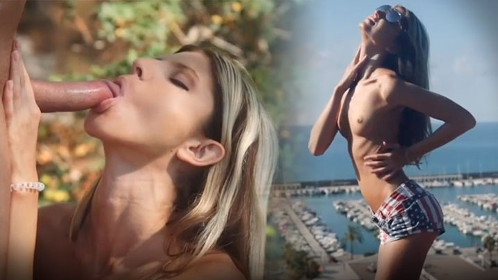 金发女同事和我一起爬山时进行性爱野战，很满足她的口交技巧一流